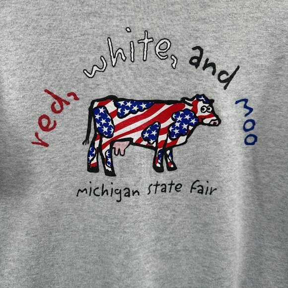 Vintage Michigan Fair Mens Sweatshirt Small Gray Long Sleeve Pullover Patriotic - Picture 3 of 10